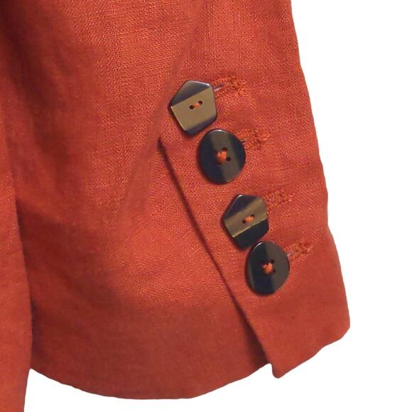 Farm Rio Womens Blazer Jacket Brown Rust Buttons Pockets 100% Linen Collar M New - Picture 3 of 15